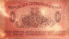 Bankovka Jedna koruna Československá, historické platidlo s československým znakem.